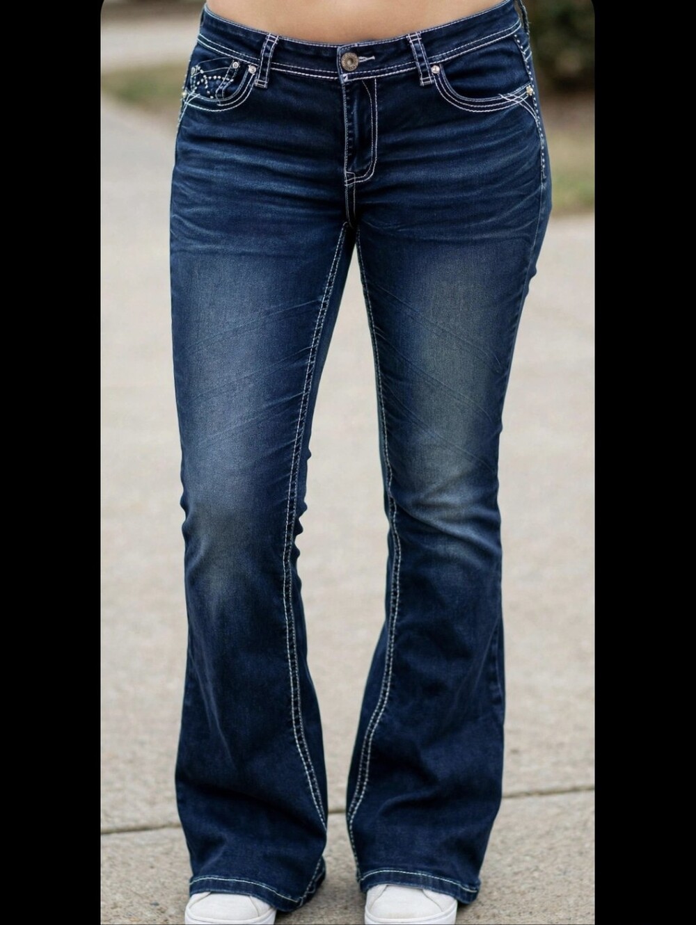Hydraulic Dark Blue Flare Jeans with Contrast Stitching
